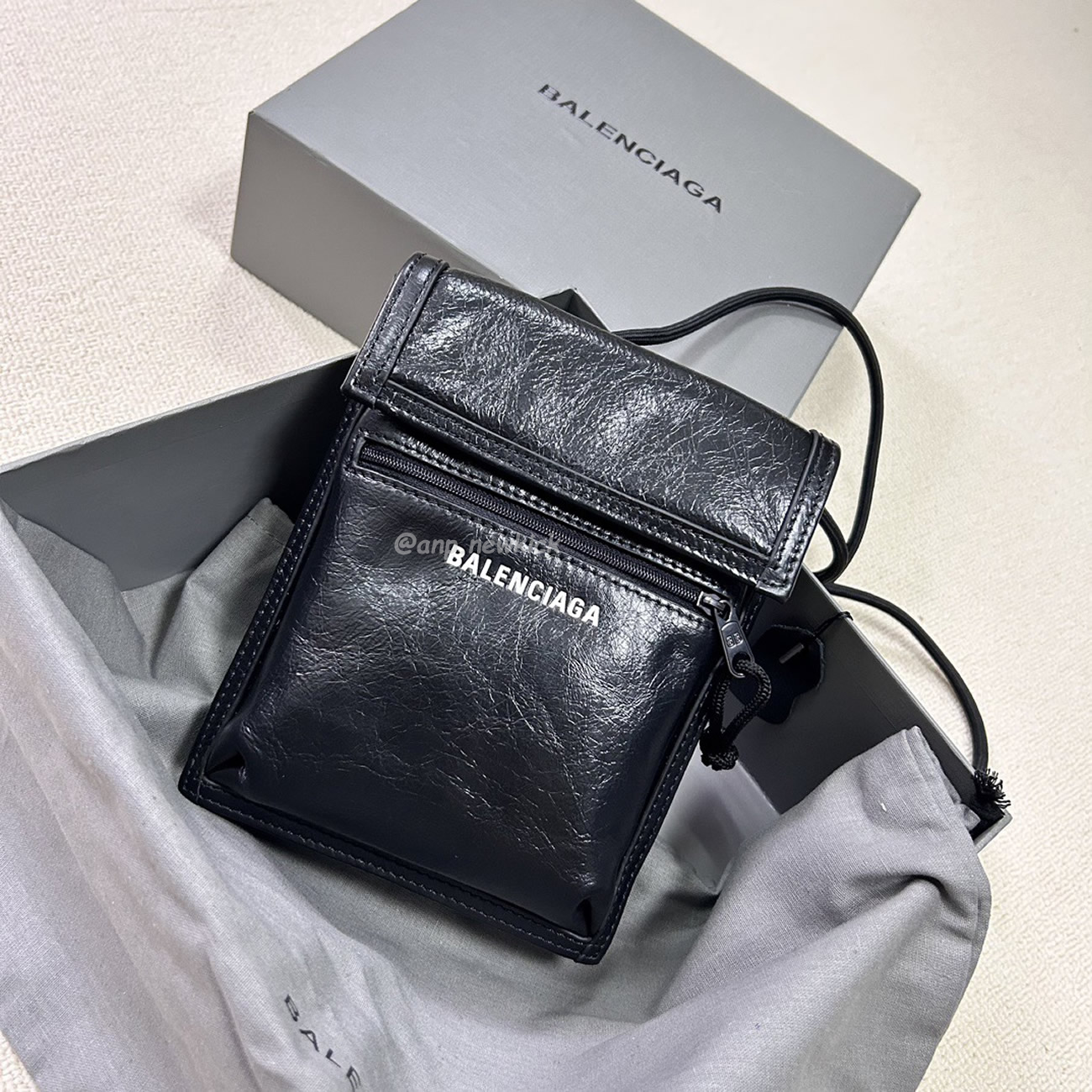 Balenciaga Explorer Arena Cracked Leather Messenger Bag Black (4) - newkick.vip